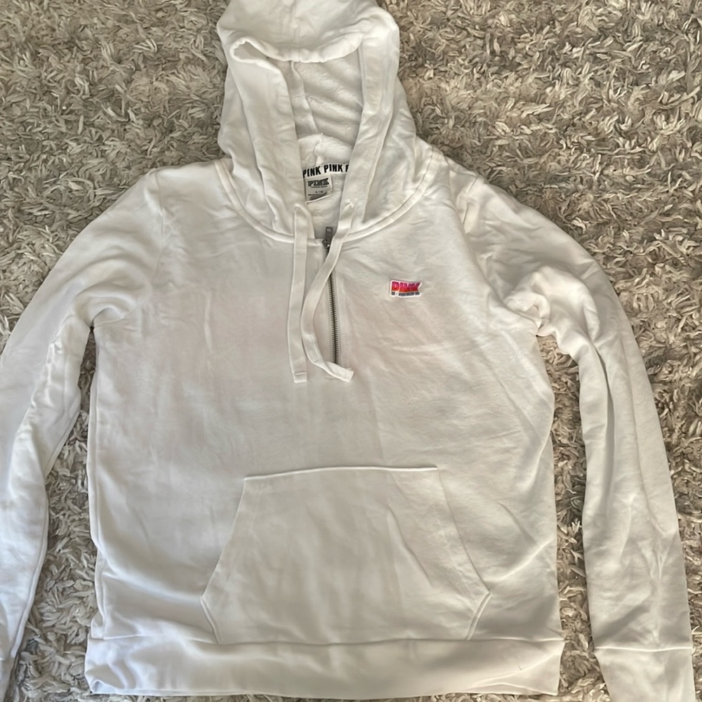 PINK Victoria's Secret White Hoodie with Pink Logo